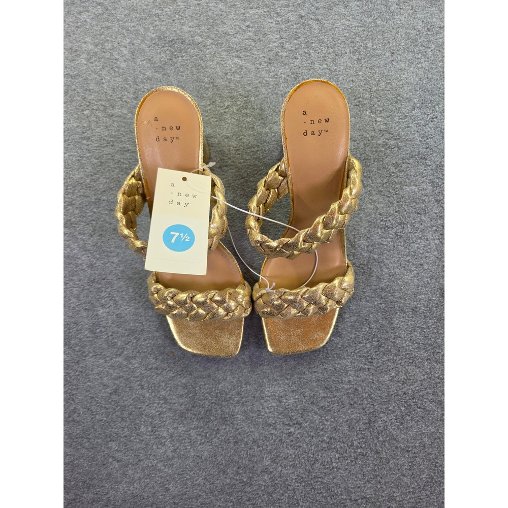 A New Day Womens Braided Double Strap Block Heel Sandals 7.5 Gold Glam